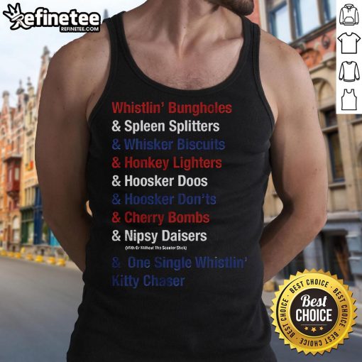 Official Whistlin' Bungholes Cherry Bombs Joe Dirt Fireworks tank top featuring vibrant graphics and a comfortable fit.