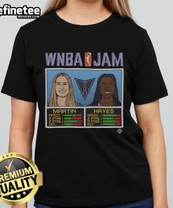 Official WNBA Jam Valkyries Martin and Hayes Ladies Tee showcasing vibrant team colors and logo for fans.