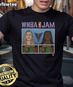 Official WNBA Jam Valkyries Martin and Hayes T-shirt featuring vibrant team colors and player graphics.