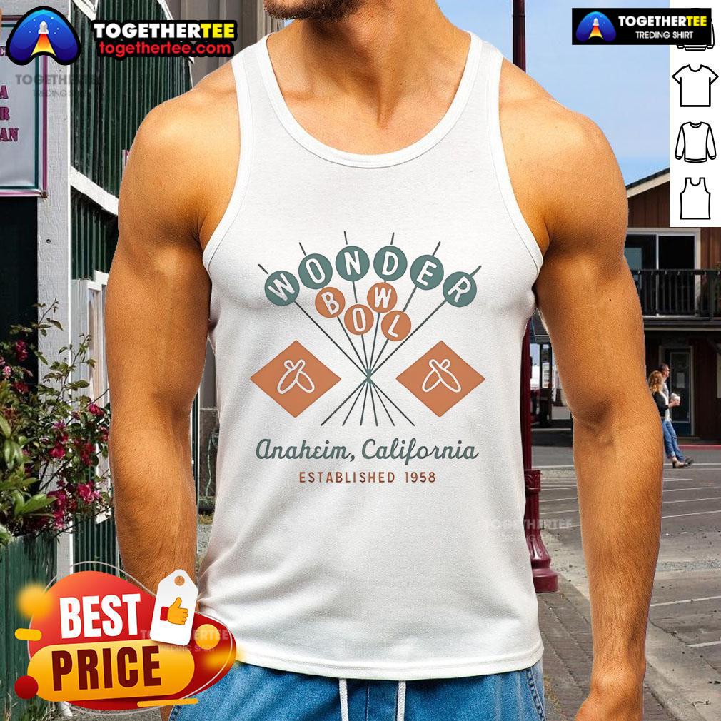 Official Wonder Bowl Anaheim California Established 1958 Tank Top Official Wonder Bowl Anaheim California tank top, established 1958, featuring vibrant design and retro logo.