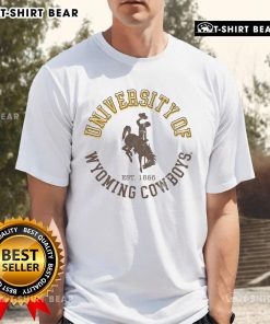 Alt Text: Official Wyoming Cowboys Circle Vintage T-Shirt featuring a classic logo design for fans and alumni of Wyoming.