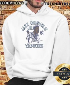 Alt Text: Official Yankees Jazz Chisholm Jr. signature hoodie featuring team logo and stylish design for fans and collectors.