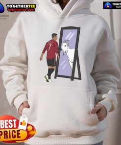 Original Cristiano Ronaldo Mirror GOAT Hoodie featuring a stylish design celebrating the soccer legend's greatness.