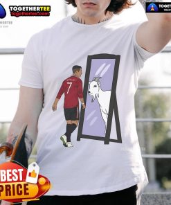 Alt Text: Original Cristiano Ronaldo Mirror Goat T-Shirt featuring bold graphics of CR7, perfect for football fans and collectors.