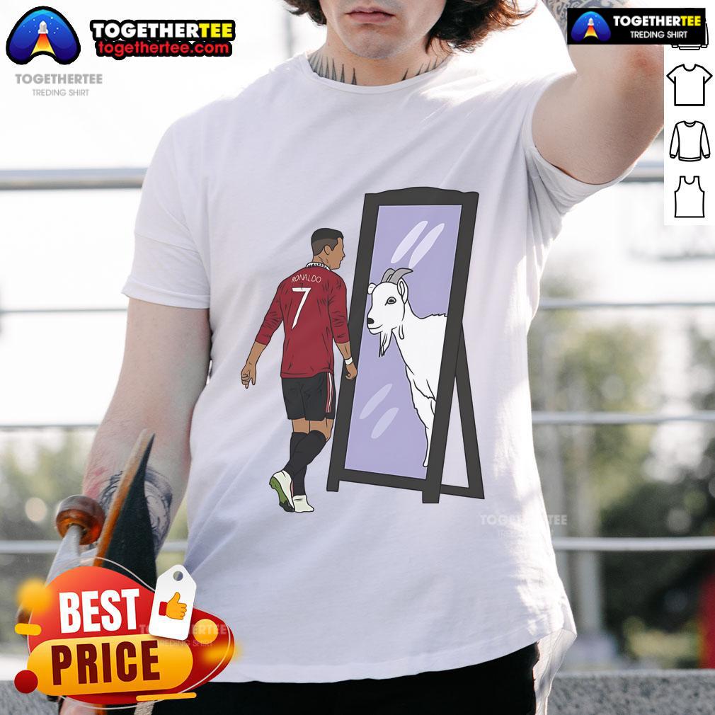 Original Cristiano Ronaldo Mirror Goat T Shirt Alt Text: Original Cristiano Ronaldo Mirror Goat T-Shirt featuring bold graphics of CR7, perfect for football fans and collectors.