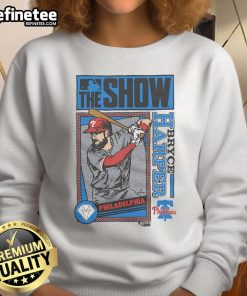 Original MLB The Show Phillies Bryce Harper sweatshirt featuring team logo and player name, perfect for fans.