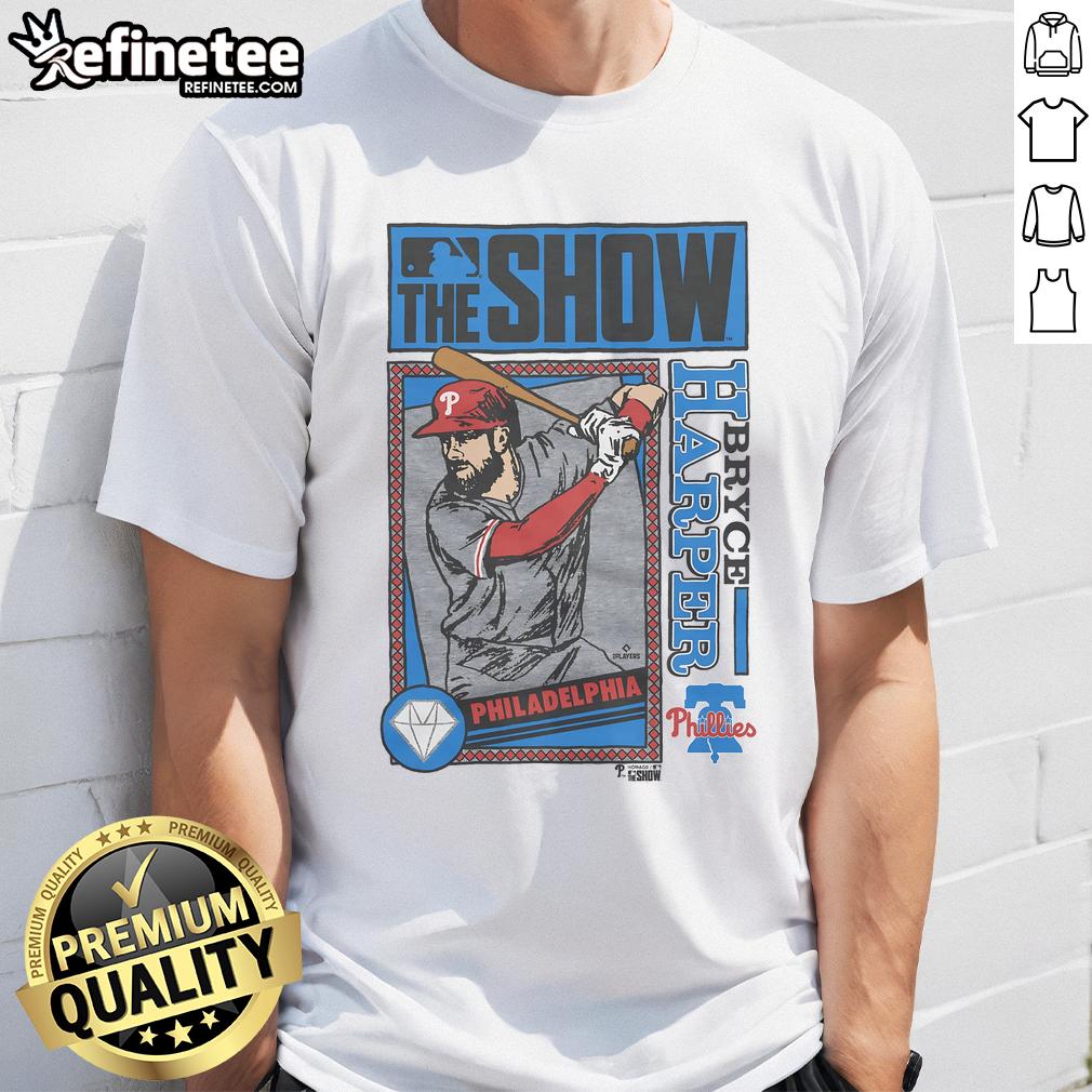Original Mlb The Show Phillies Bryce Harper T Shirt Alt Text: Original MLB The Show Phillies Bryce Harper T-Shirt featuring vibrant team colors and player graphics. Perfect for fans!