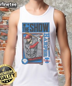Original MLB The Show Phillies Bryce Harper tank top featuring vibrant team colors and player graphics.