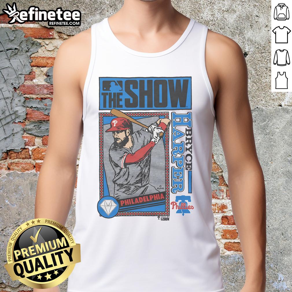 Original Mlb The Show Phillies Bryce Harper Tank Top Original MLB The Show Phillies Bryce Harper tank top featuring vibrant team colors and player graphics.