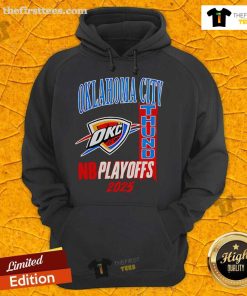 Original Oklahoma City Thunder NBA Playoffs 2025 fan hoodie in blue, featuring team logo and stylish design.