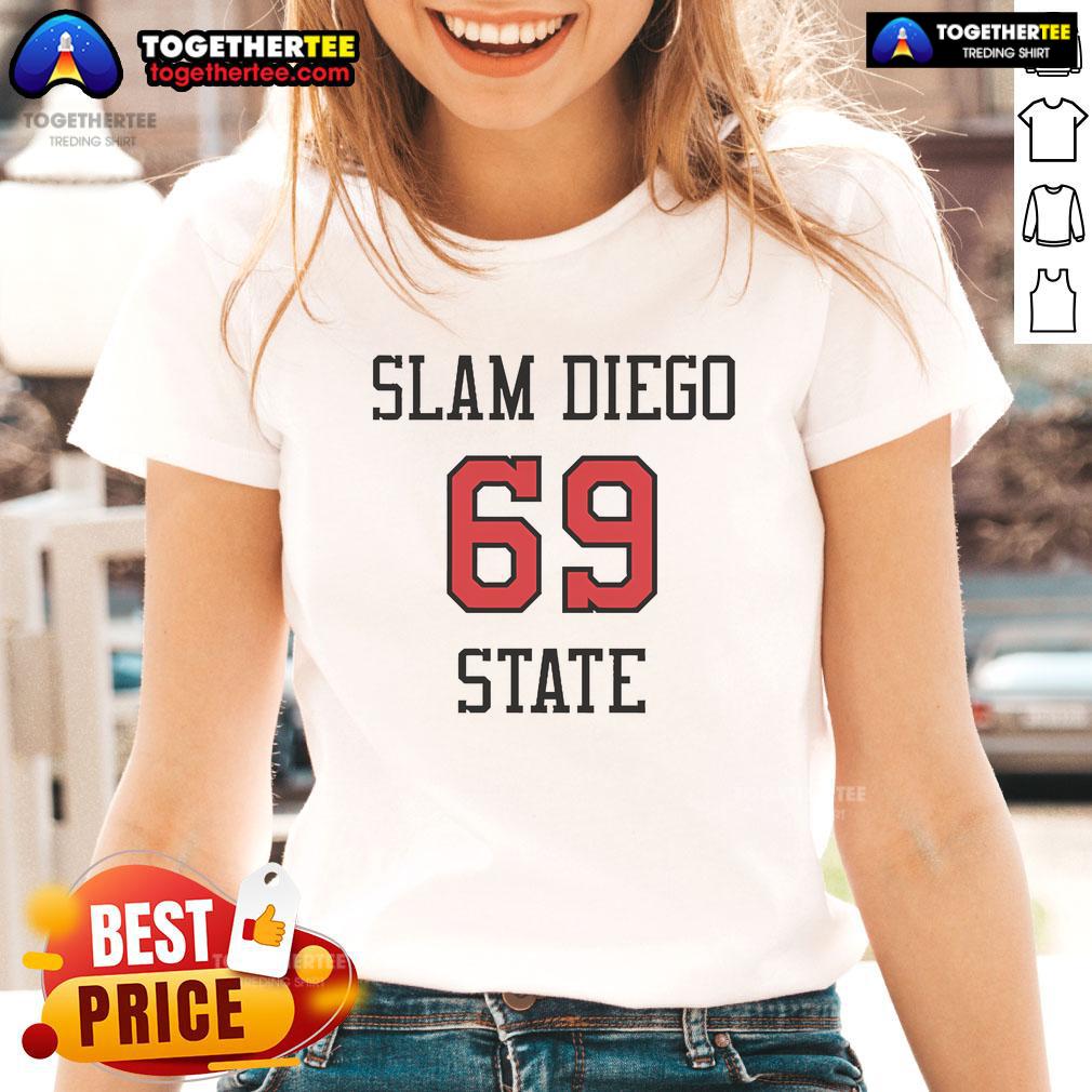 Original Slam Diego State #69 Tee Ladies Tee Original Slam Diego State 69 Ladies Tee featuring vibrant graphics and a comfortable fit for fans and casual wear.