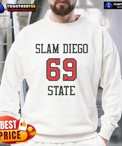 Original Slam Diego State 69 Tee Sweatshirt featuring bold graphics and a comfortable fit for fans of the team.