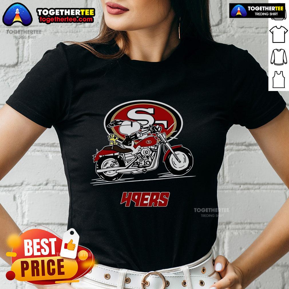 Original Snoopy And Woodstock Driving Motorbike San Francisco 49Ers Ladies Tee Original Snoopy and Woodstock driving a motorbike on a San Francisco 49ers ladies tee design.