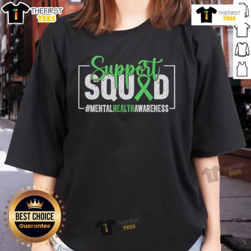 Original Support Squad Mental Health Awareness Ribbon Ladies Tee featuring a vibrant design promoting mental health awareness.