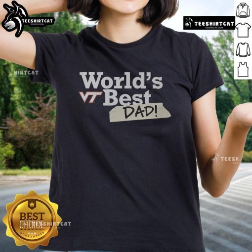 Original Virginia Tech Hokies World's Best Dad Ladies Tee in maroon, perfect for proud Hokies moms and dads.