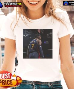 Buddy Hield in Original Warriors tee, showcasing the stylish 'Excluding Buddy' ladies' shirt design.