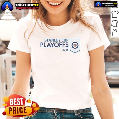 Original Winnipeg Jets 2025 NHL Stanley Cup Playoffs Champions ladies tee featuring team colors and logo design.
