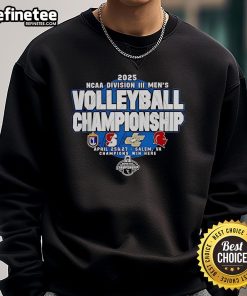 Alt Text: Premium 2025 NCAA DIII Men's Volleyball Championship sweatshirt featuring Cal Lutheran, Springfield, Juniata, and Southern VA logos.