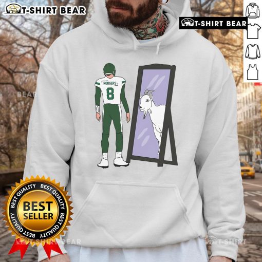 Alt Text: Premium Aaron Rodgers Mirror GOAT New York Jets Hoodie featuring vibrant team colors and a stylish design.