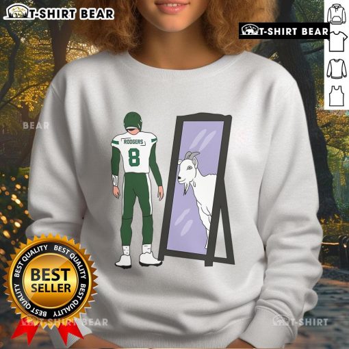 Premium Aaron Rodgers Mirror GOAT New York Jets sweatshirt featuring bold graphics and a stylish design.