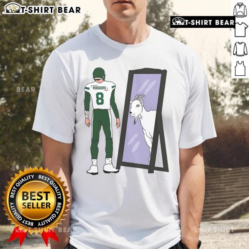 Premium Aaron Rodgers Mirror Goat New York Jets T-Shirt featuring bold graphics and a stylish design for fans.