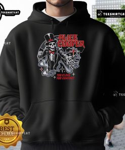 Alt Text: Premium Alice Cooper 'Too Close for Comfort' Ringmaster Tour 2025 skeleton hoodie featuring a striking design.