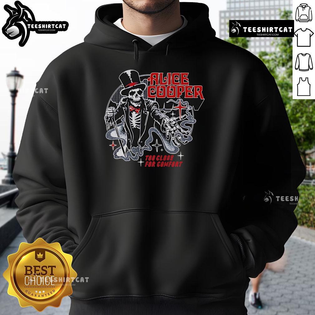 Premium Alice Cooper Too Close For Comfort Ringmaster Tour 2025 Skeleton Hoodie Alt Text: Premium Alice Cooper 'Too Close for Comfort' Ringmaster Tour 2025 skeleton hoodie featuring a striking design.