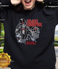 Premium Alice Cooper Too Close for Comfort Ringmaster Tour 2025 skeleton sweatshirt featuring bold graphics and vibrant colors.