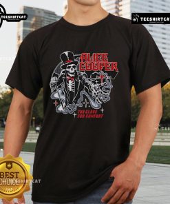 Alt Text: Premium Alice Cooper Too Close For Comfort Ringmaster Tour 2025 Skeleton T-Shirt featuring a vibrant skeleton design.