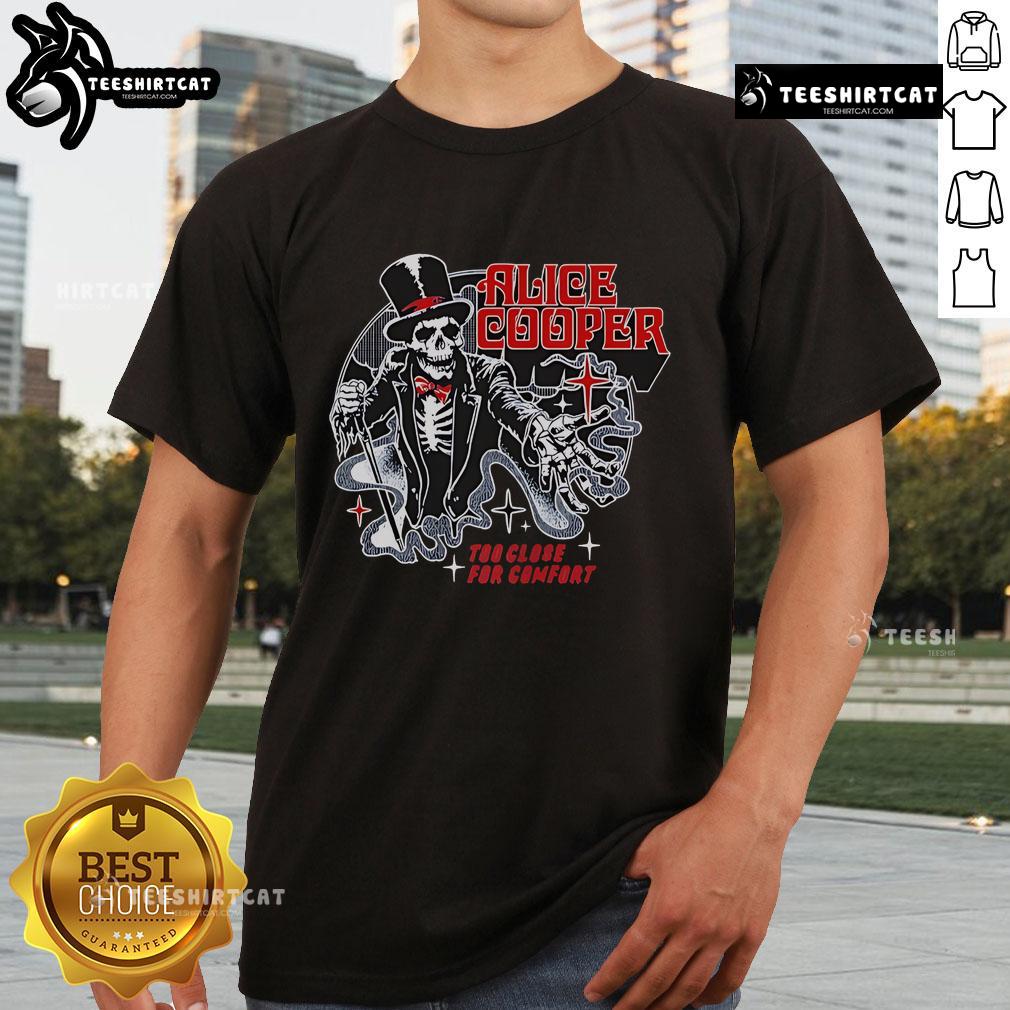 Premium Alice Cooper Too Close For Comfort Ringmaster Tour 2025 Skeleton T-Shirt Alt Text: Premium Alice Cooper Too Close For Comfort Ringmaster Tour 2025 Skeleton T-Shirt featuring a vibrant skeleton design.