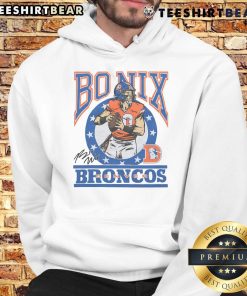 Premium Broncos Bo Nix signature hoodie featuring team colors and logo, perfect for fans and game day wear.