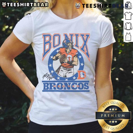 Premium Broncos Bo Nix Signature Ladies Tee featuring a stylish design perfect for fans and casual wear.
