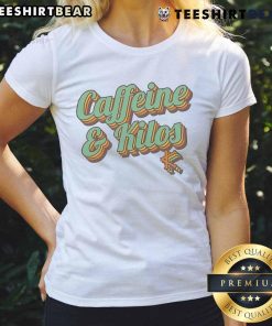 Premium Caffeine Kilos 70s Ladies Tee featuring a retro design, perfect for coffee lovers and vintage fashion enthusiasts.