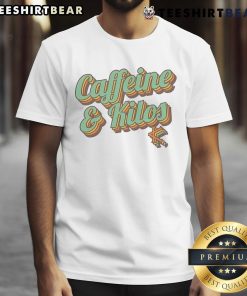 Premium Caffeine & Kilos 70S T-Shirt featuring retro design and vibrant colors for fitness enthusiasts.