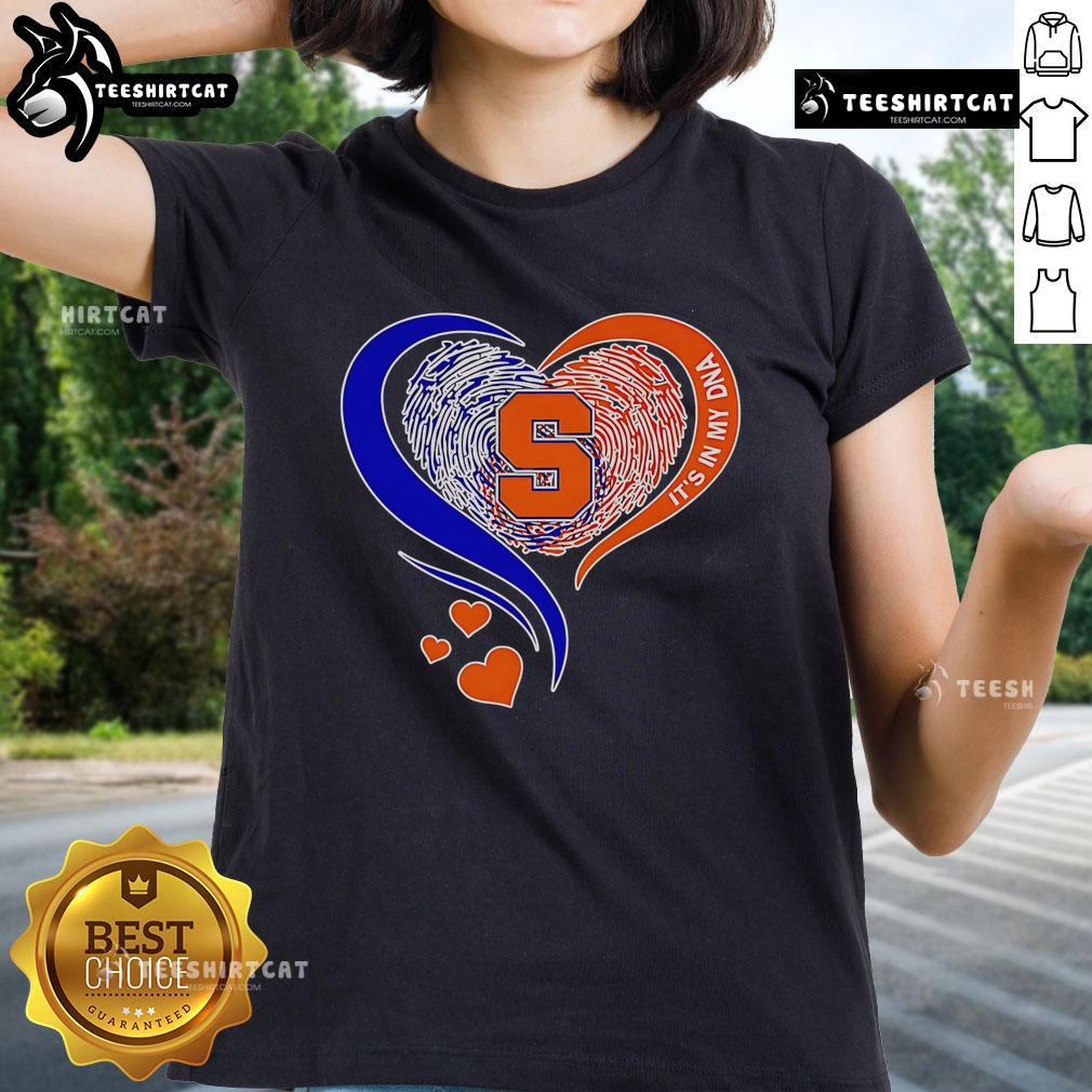 Premium Fingerprint Heart It'S In My Dna Syracuse Orange Ladies Tee Premium Fingerprint Heart 'It's In My DNA' Syracuse Orange Ladies Tee showcasing vibrant team colors and stylish design.