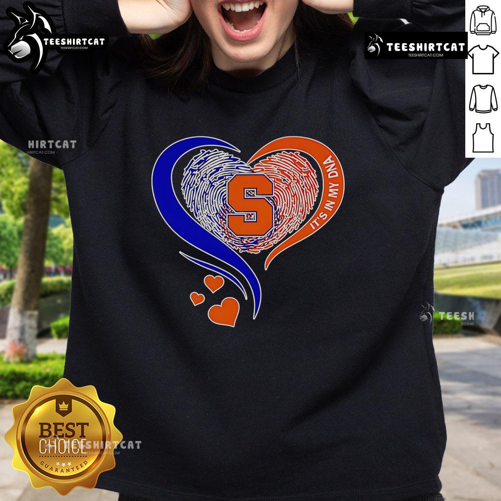Premium Fingerprint Heart It'S In My Dna Syracuse Orange Sweatshirt Alt Text: Premium Fingerprint Heart Syracuse Orange Sweatshirt showcasing unique DNA-inspired design for fans.