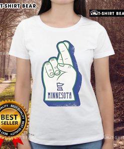 Premium Foam Finger Minnesota Ladies Tee showcasing vibrant team colors and stylish design for passionate fans.
