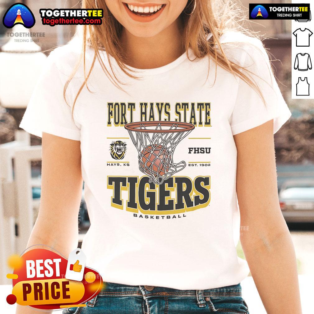 Premium Fort Hays State Tigers Game Time Ladies Tee Alt Text: Premium Fort Hays State Tigers Game Time Ladies Tee in vibrant colors, perfect for showing team spirit at games.