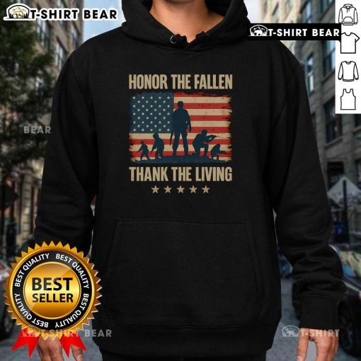 Premium Honor The Fallen Thank The Living America Flag Hoodie showcasing patriotic design and high-quality fabric.