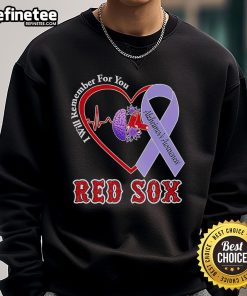 Premium 'I Will Remember For You' Alzheimer's Awareness Boston Red Sox sweatshirt in navy blue, promoting Alzheimer's support.