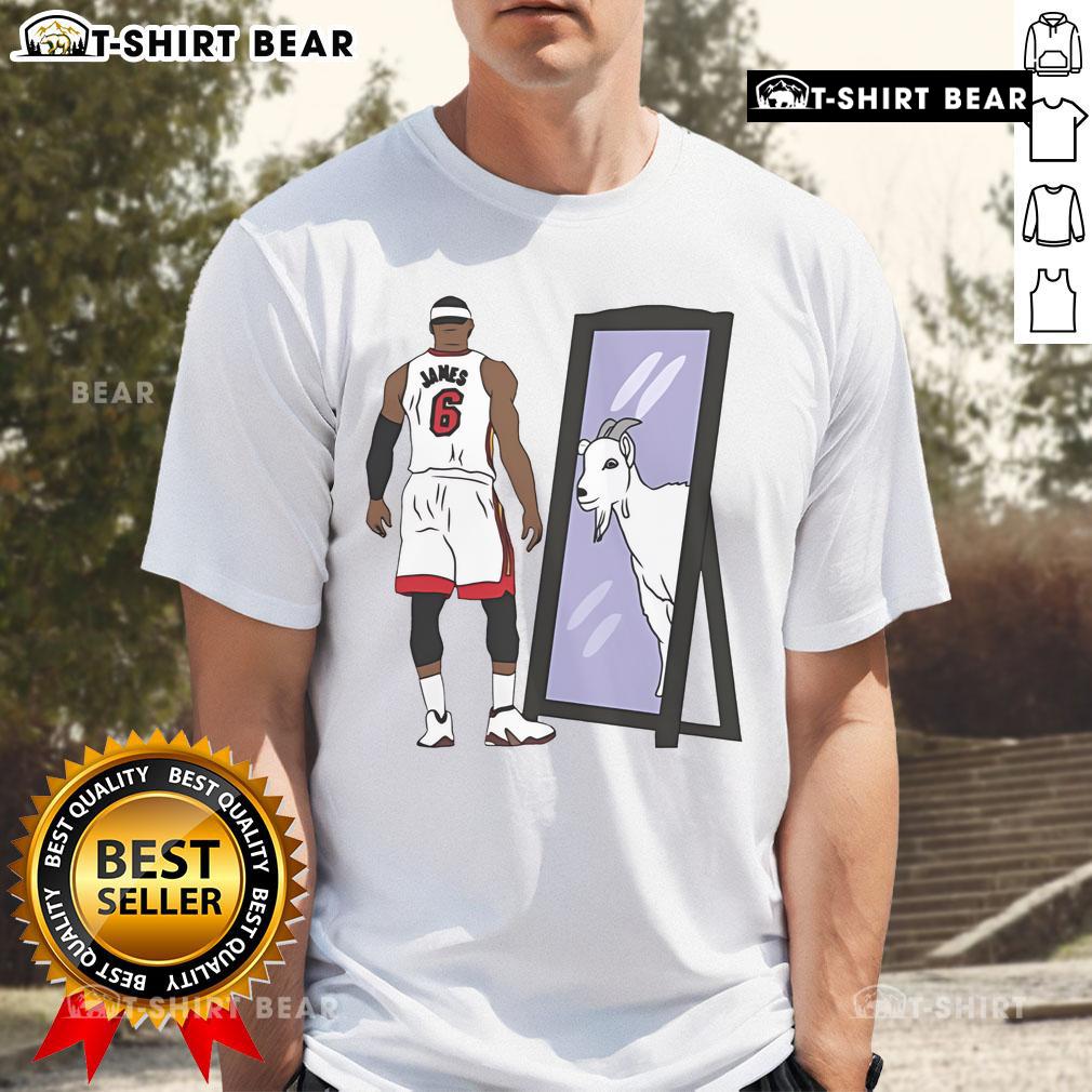 Premium Lebron James Mirror Goat T Shirt Alt Text: Premium LeBron James Mirror GOAT T-Shirt featuring a striking design of the basketball legend in vibrant colors.