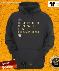 Alt Text: Premium Los Angeles Rams Super Bowl LVI Champions hoodie featuring team logo and championship graphics.
