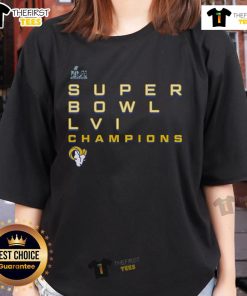 Premium Los Angeles Rams Super Bowl LVI Champions ladies tee showcasing team pride and stylish design for female fans.