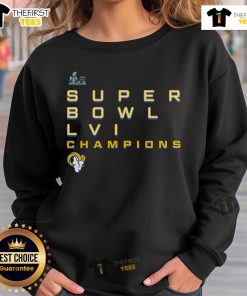 Premium Los Angeles Rams Super Bowl LVI Champions sweatshirt featuring vibrant team colors and logo.