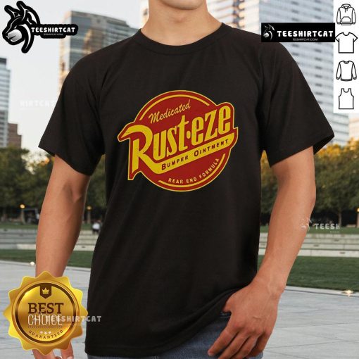 Premium Medicated Rust-Eze Bumper Ointment T-Shirt featuring a vintage-style graphic for automotive enthusiasts.