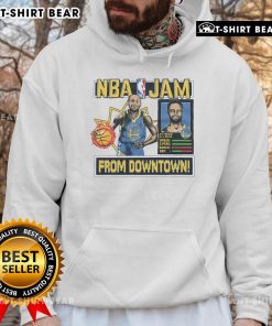 Alt Text: Premium NBA Jam Warriors Stephen Curry Hoodie featuring vibrant graphics and a comfortable fit for fans and players.