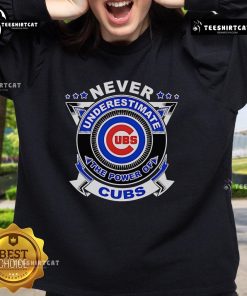 Premium Never Underestimate The Power Of Cubs Sweatshirt in navy blue, featuring a bold graphic design and comfortable fit.
