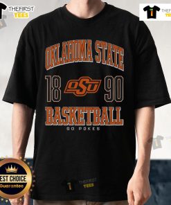 Alt Text: Premium Oklahoma State Cowboys basketball T-shirt featuring team colors and logo, perfect for fans and game day wear.