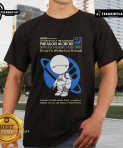 Premium Paranoid Android Owner's Workshop Manual T-Shirt featuring a stylish design for tech enthusiasts and Android fans.