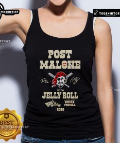 Model wearing Premium Post Malone Jelly Roll Big Ass Stadium Tour X Pittsburgh Pirates tank top at outdoor concert.